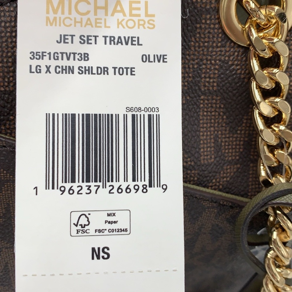 MICHAEL KORS 
Jet Set Large Logo Tote Chain Shoulder Bag 
COLOR OLIVE 
NWT - Picture 10 of 16